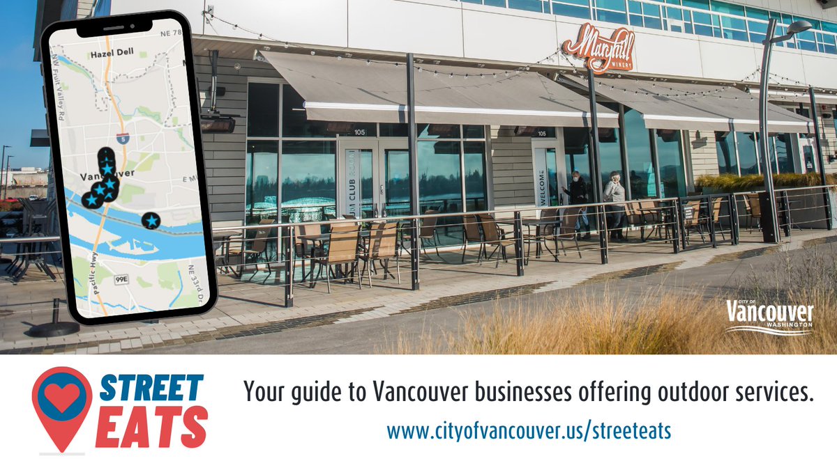 VancouverUS's tweet photo. Patios + Sunshine = A picture-perfect happy hour.  
☀️🍸🍔 Support our hardworking small business community at a patio or parklet near you. Explore 66 outdoor dining and drinking options in Vancouver with the City’s Street Eats map https://t.co/3O3tkueA8U   #VanWa #StreetEats https://t.co/4CTDxAJWve