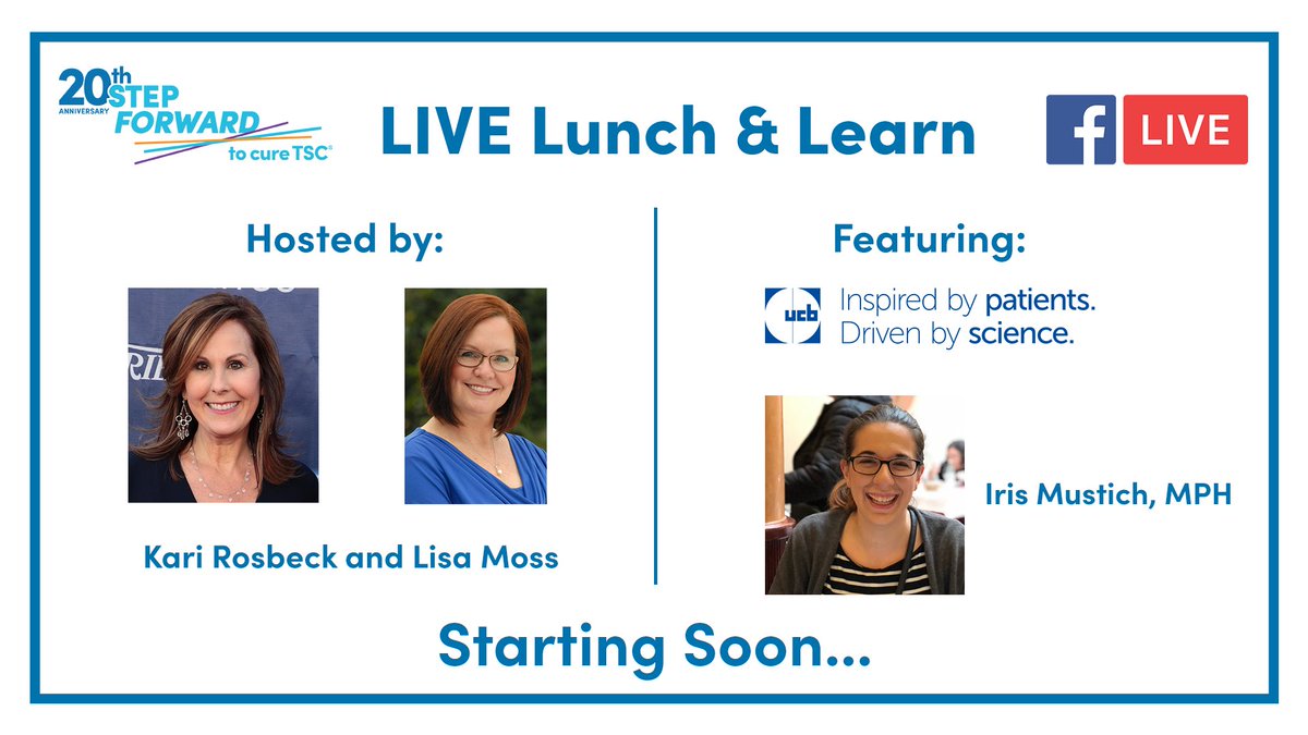 tscalliance's tweet photo. Join us in less than an hour for our LIVE Lunch &amp; Learn! We'll be joined by Rebecca Burns of @UCBUSA; and @IMustich, MPH, TSC Alliance Adult Regional Coordinator, public health professional, and adult with TSC.

Tune in LIVE at 12 pm ET: https://t.co/AWeM4ejC89. #StepForward4TSC https://t.co/3Cnr7LKvd2