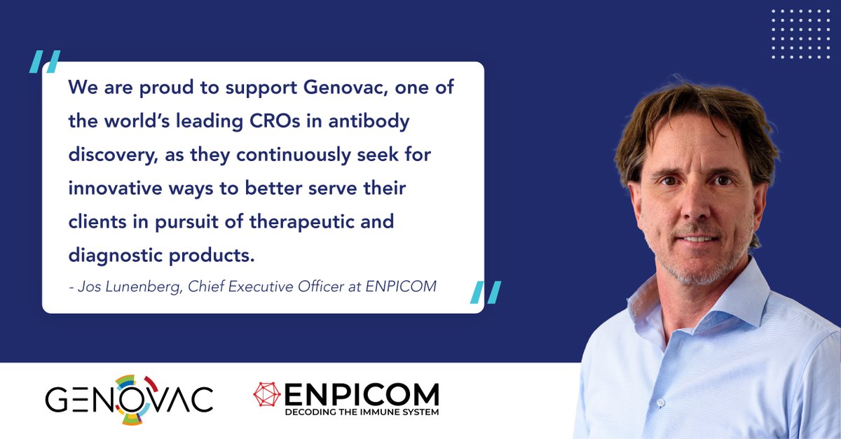 enpicom's tweet photo. ENPICOM is proud to support Genovac in its commitment to enable client success by offering faster and easier discovery of diverse quality antibodies. Learn more here: https://t.co/5ifKuJISVQ
#biotech #immunology #immunesystem #repseq #antibodydiscovery https://t.co/7dfBSAvfoh