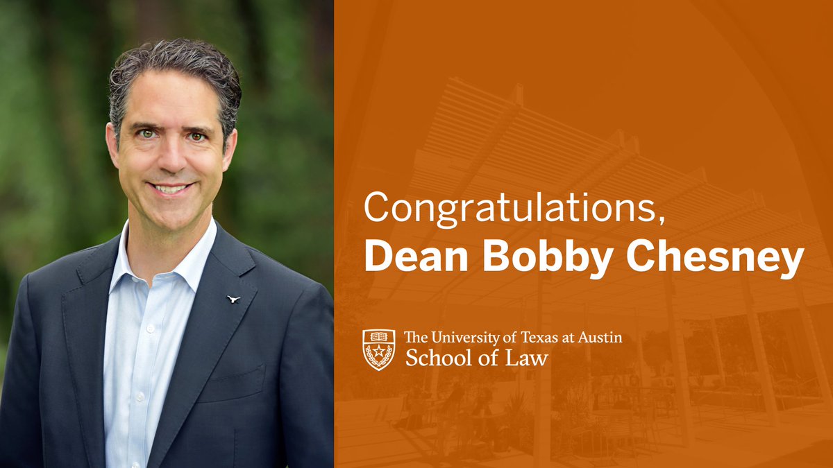 Join us in congratulating <a href="/BobbyChesney/">Bobby Chesney</a> for being selected as the new dean of Texas Law!  #HookEm 🤘🎉 Read all about why we're so excited: tiny.cc/chesney22