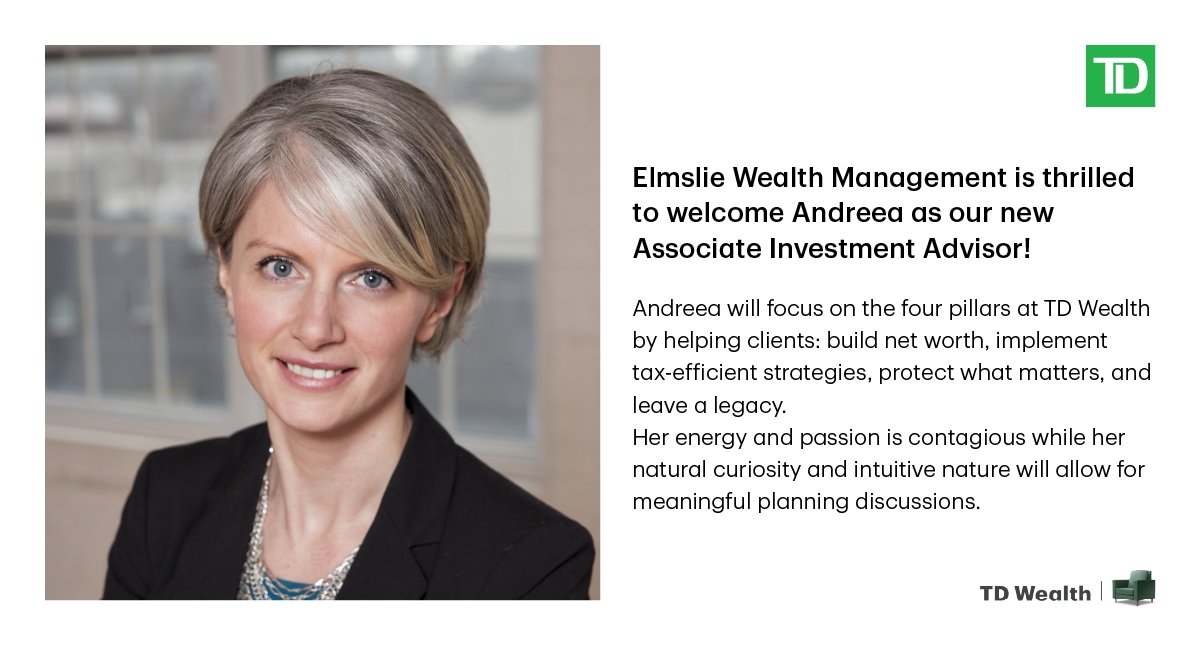 MElmslie_TD's tweet photo. We are so excited to welcome Andreea to the team! 

#wealthmanagement #td #financialplanning #team #tdwealth #tdwealthforwomen Andreea Muncan, PFP® https://t.co/wdaoIzp8BV