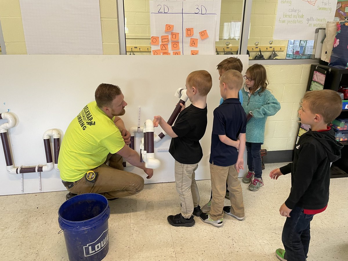 MrsShea_'s tweet photo. What an awesome morning in kindergarten! We had various volunteers come do some hands on activities in their field of work with my students as part of our goods and services PBL! A huge thanks to Belknap Plumbing, Trooper Langston, and Nurse Brittany Belknap #OurBMSA #OAISS https://t.co/06xzCoIXfU