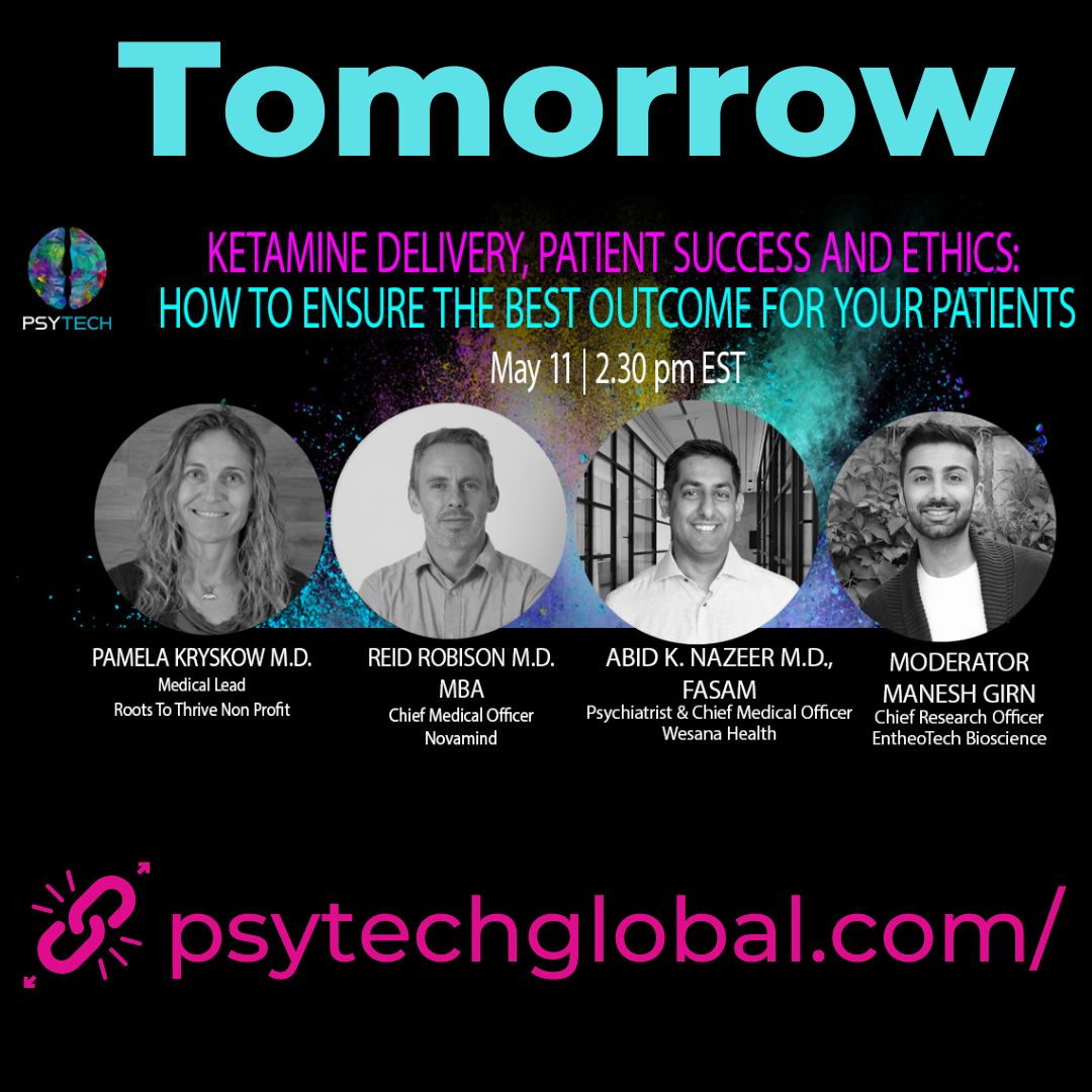 PsytechGlobal's tweet photo. Don’t forget to join us tomorrow for our free webinar! “Ketamine Delivery, Patient Success &amp; Ethics: How to Ensure the Best Outcome for Your Patients” May 11 @ 2:30pm EST. 3 knowledgeable panelists, 1 in-depth &amp; enlightening discussion. See you there! https://t.co/SENA7Q6QcM https://t.co/q7PRWINM6y