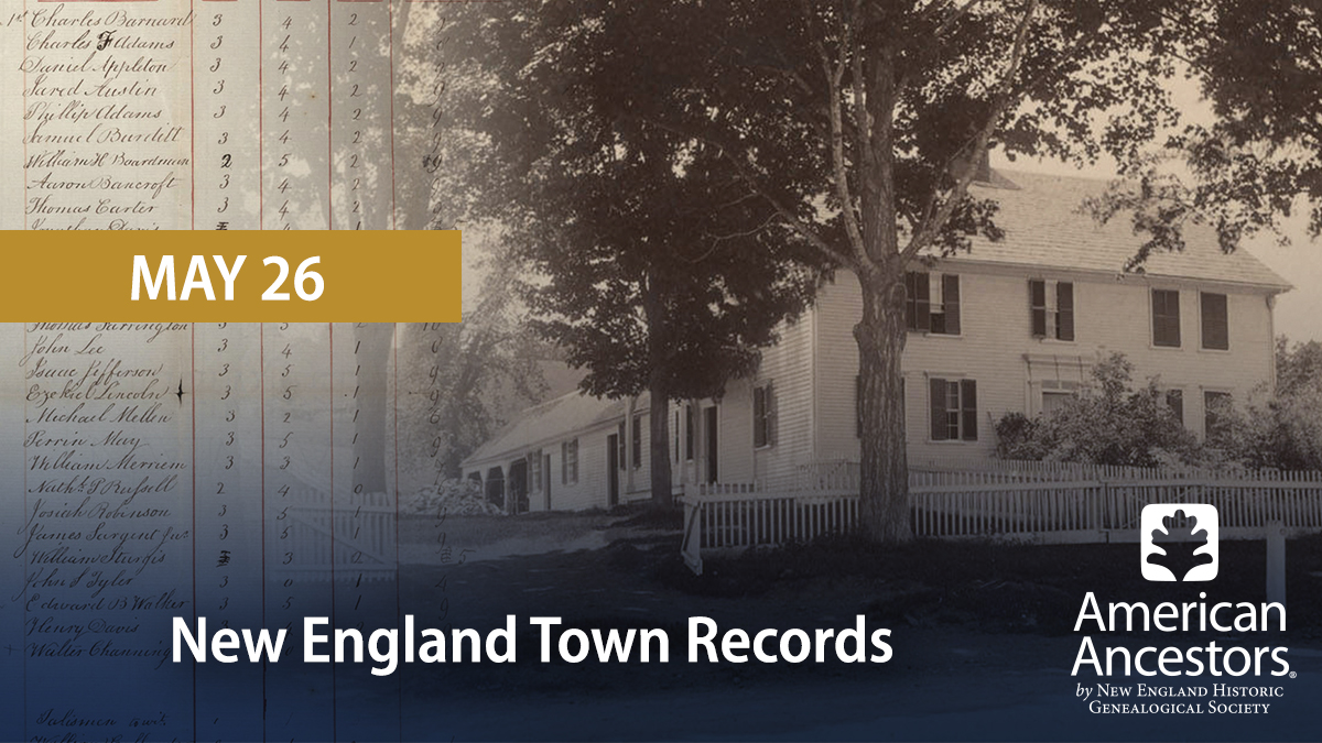 AncestorExperts's tweet image. Join us on May 26 at 3 p.m. (ET) for our online lecture "New England Town Records."
Genealogist Ann Lawthers will delve into New England town records and demonstrate how you may get the most out of these records for your own family history. Register now: hubs.ly/Q017H54n0