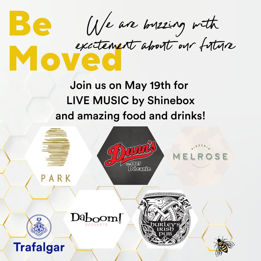 Our gym will be BUZZING May 19th, 2022 with LIVE MUSIC with Shinebox and delicious food and drinks courtesy of Park Restaurant, Dunn's Famous, Melrose Pizzeria, Daboom Desserts and Hurley's Pub.
Get your tickets today! bit.ly/bemovedTICKETS
