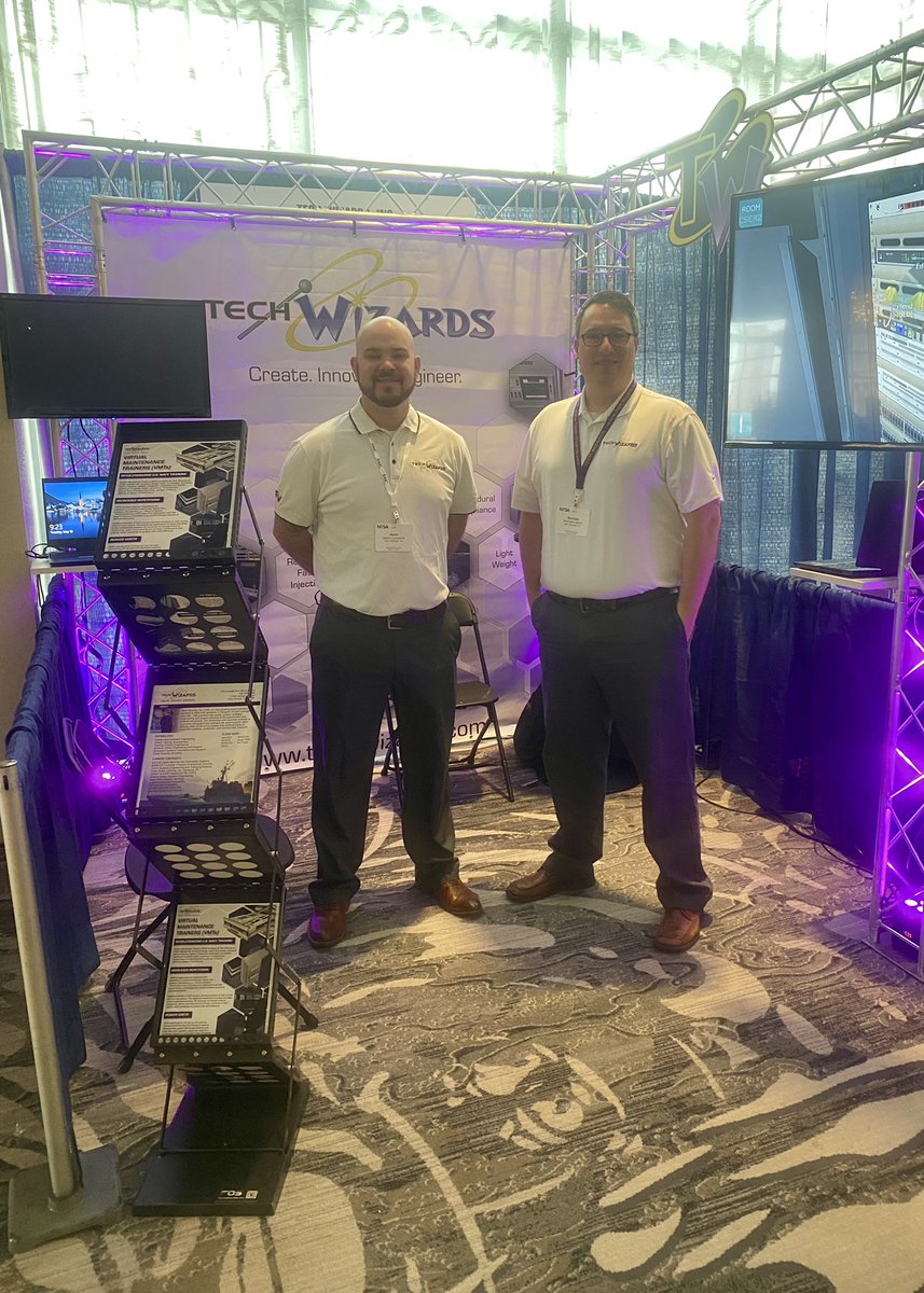 techwizardsinc_'s tweet image. TWI graphics team lead Jason Lumpkins and senior software engineer Nic Uebel are here at #MODSIMWorld2022! Stop by booth #1 for a demo of our virtual maintenance trainers!