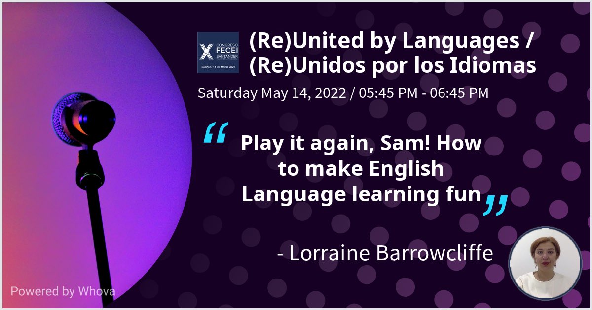 lorrainessie1's tweet photo. I am speaking at (Re)United by Languages / (Re)Unidos por los Idiomas. Please check out my talk if you're attending the event! #reunidosporlosidiomas #fecei #cantabriainfinita #feceitop - via #Whova event app https://t.co/pkvGyVg9jk