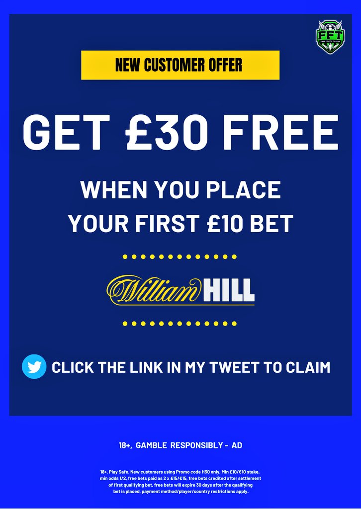 BetModule's tweet photo. 📝 Tuesday Treble

Load bet: https://t.co/8vy41h0Wg7

🕛 19.00
💷 £10 Pays £51

🆓️ Join William Hill and get £30 free when you place £10 on it.

Claim here: https://t.co/i5xCfkOato

18+, Gamble Responsibly. https://t.co/OsgjQsSC8O