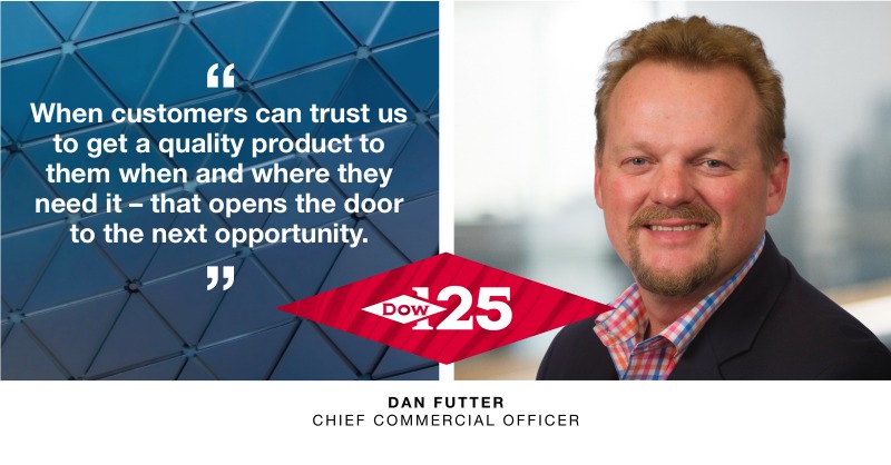 DowNewsroom's tweet photo. As we #ImagineBetter for our customers, we focus our progress on delivering easy, enjoyable, effective experiences. Learn how @DanielFutter, our Chief Commercial Officer, is helping to redefine #CX for our company. #Dow125