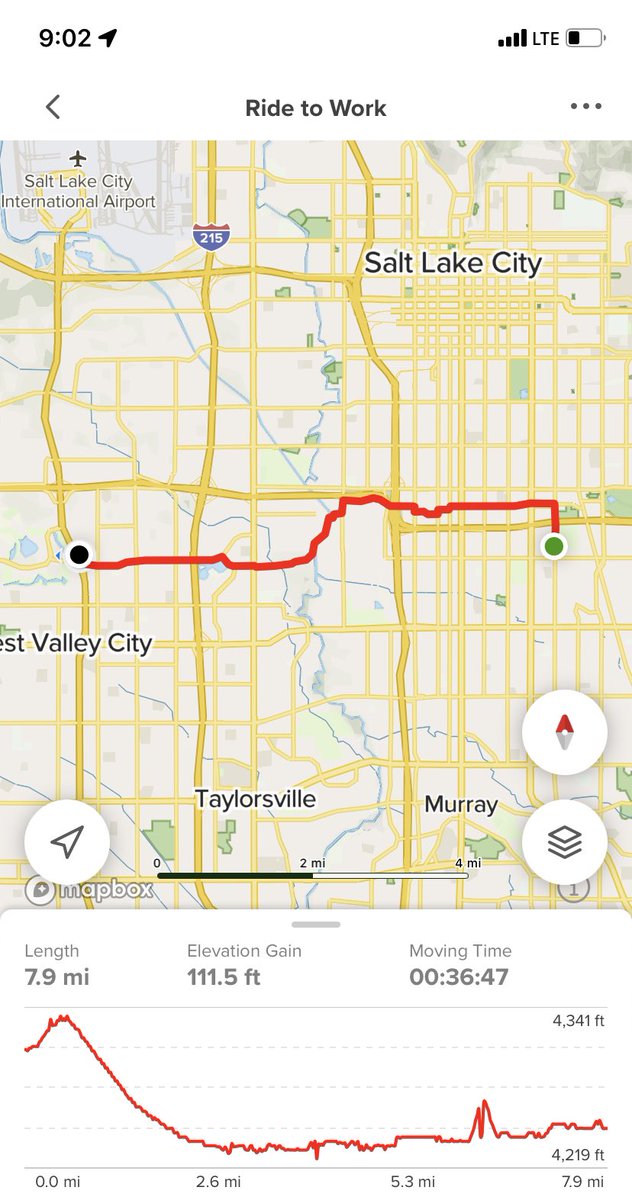 BennyRaskin's tweet photo. Morning commute. Aside from crossing 700 E &amp; 900 W, it’s a fast, fun ride. Now I can guilt-free eat 4 bagels. https://t.co/wdut3c5rNd