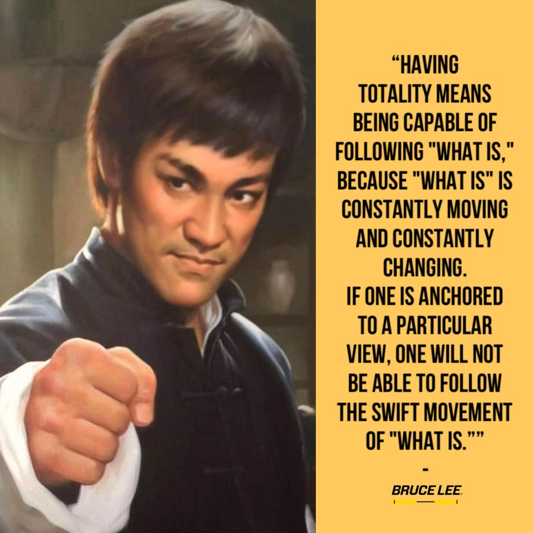 brucelee's tweet image. 🐉 “Having totality means being capable of following "what is," because "what is" is constantly moving and constantly changing. If one is anchored to a particular view, one will not be able to follow the swift movement of "what is.”” -Bruce Lee

#brucelee #bewatermyfriend