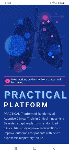 The PRACTICAL Platform Trial is now online! 

practicalplatform.org

Current domains address: 
▶️ helmet NIV
▶️ lung/diaphragm protective ventilation
▶️ ECLS strategies
▶️ corticosteroids in AHRF

Check it out!