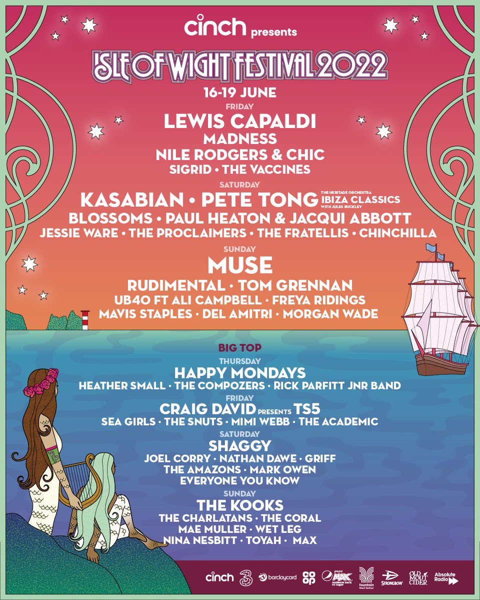 Cinch presents Isle Of Wight Festival flipping delighted to tell you that we're gonna be playing IOW This Feeling w/ Scotts Stage 16th-18th June alongside some other awesome This Feeling bands. tickets here: isleofwightfestival.com/info/tickets #IOW2022 cinch in conjunction with scotts