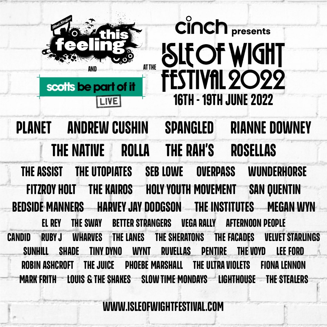 tiny_dyno's tweet image. Cinch presents Isle Of Wight Festival

flipping delighted to tell you that we&apos;re gonna be playing IOW

This Feeling w/ Scotts Stage 16th-18th June alongside some other awesome This Feeling bands.

tickets here: isleofwightfestival.com/info/tickets

#IOW2022 cinch 
in conjunction with scotts