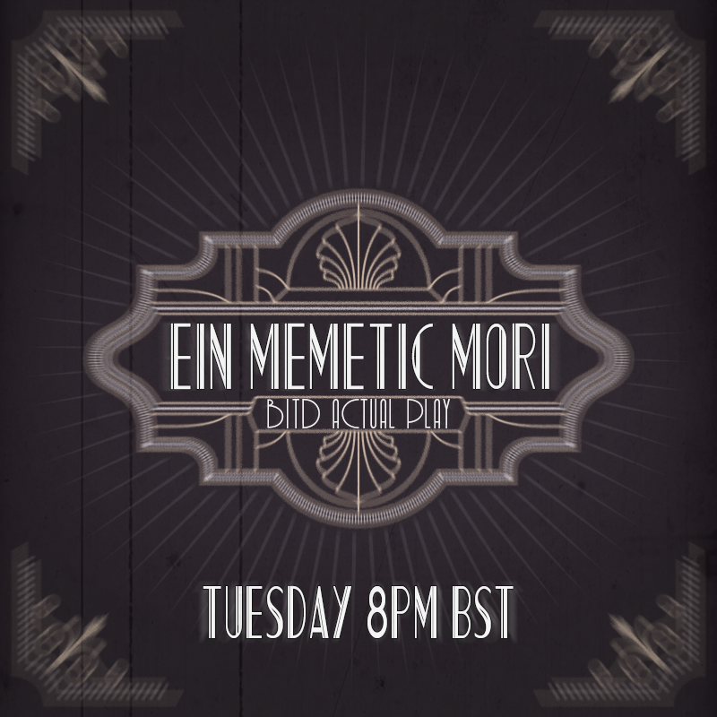 TheAmpersandD20's tweet photo. Join us as we play an exciting campaign of Blades in the Dark, in the homebrew world of Ein Memetic Mori!

@IoShiv @JackGogsbane @nuffofabby
Myself, and my wife ALL will be under the mercy of 
@CCdotdot

Tuesday at 8PM BST!