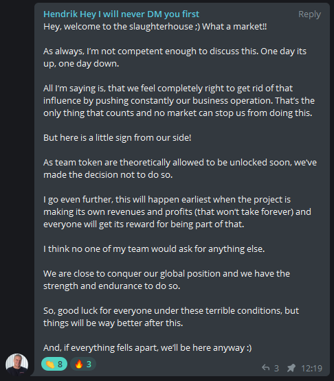 MILCplatform's tweet photo. MILCians, good news!

We decided to postpone $MLT Team Token unlocks until there is a sustainable business established on our platform.

Hence circulating supply of $MLT stays at ~148M.

We decided to go this route to demonstrate focus and commitment of the whole #MILC Team. https://t.co/b8w9EkwZeT