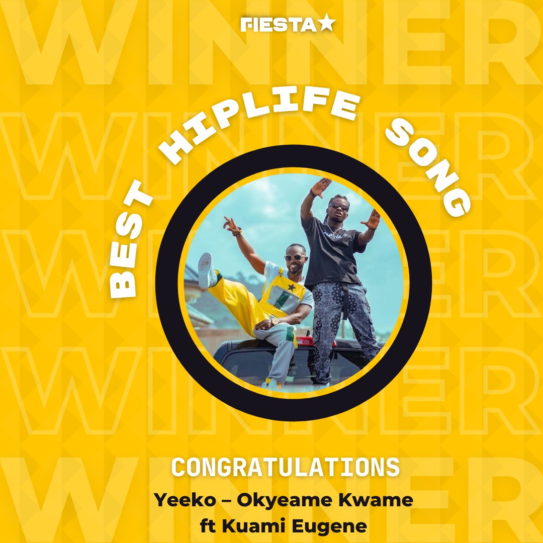 Fiestatvghana's tweet photo. Best Hiplife Song: Yeeko โ Okyeame Kwame ft Kuami Eugene
#VGMA2022 #VGMA23 https://t.co/TpDb6dPocE
