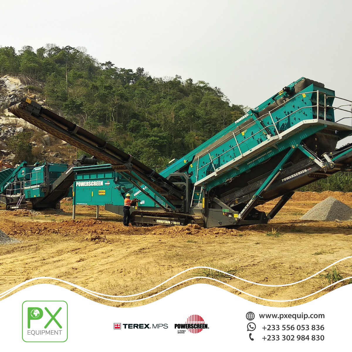 PX Equipment has extensive experience in Screening. We offer a comprehensive range of mobile and static Screening equipment from Powerscreen
 
Tel: +233 302984830 Whatsapp: +233556053836

#chieftain2100X #powerscreen #screening #crushing #washing #aggregate #mining #quarry