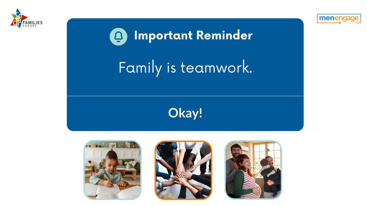 In the run-up to the #InternationalDayOfFamilies, we are launching the #FamilyTeamwork campaign with <a href="/COFACE_EU/">FAMILIES EUROPE</a> to get families reflecting on how to share tasks &amp; care work.
Joint media release 👉 bit.ly/38bx4m0

#MenEngage