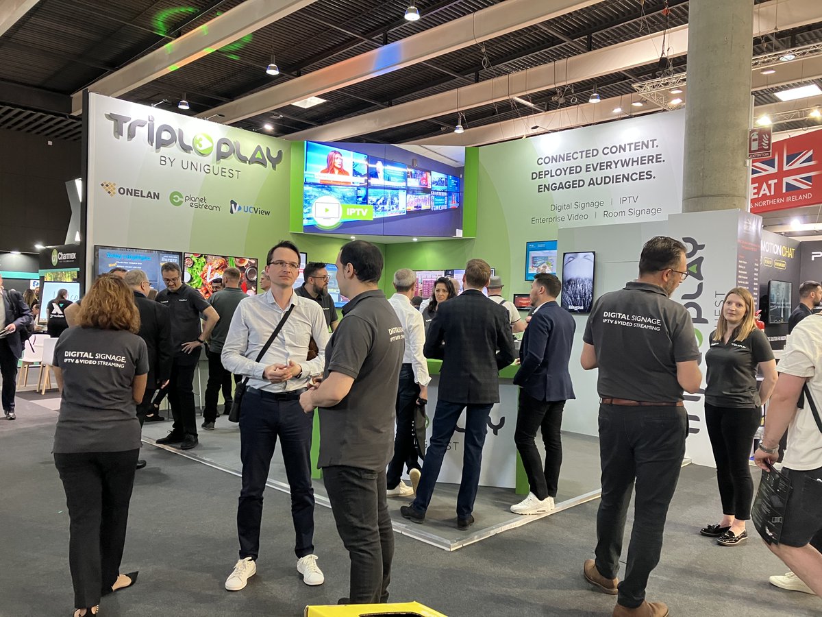 TFSUK's tweet photo. Day 1 is in full swing at @ISE_Show! Take a look at the busy @TripleplayServ stand (#5K450) and learn about its leading #DigitalSignage, #IPTV, #EnterpriseVideo and #RoomSignage solutions! #PlanetStream #ISE2022 #UKatISE22 #UniGuest https://t.co/fJ2OdqFKiG