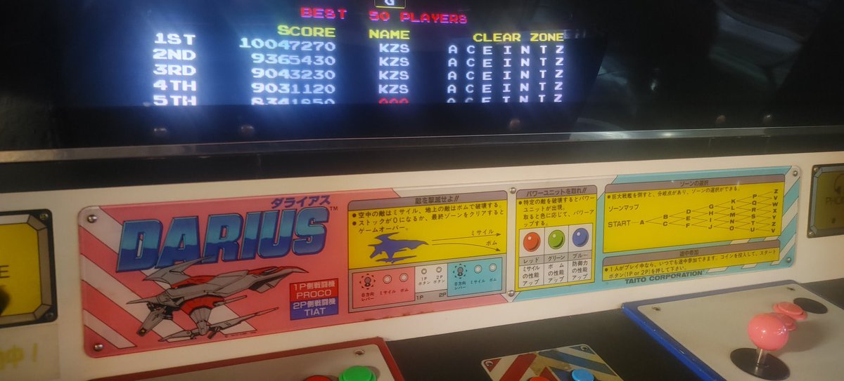 そして……
ダライアス(オールドver)でも
当店史上最高スコアが🔥
<a href="/kzsdarius/">🐳</a> 
ダライアスの神はどこまで
進化するのか⁉️
グレート過ぎます💦
新幹線の上りと下りを
乗り間違えちゃうお茶目さと
天狗も逃げ出す力と技と
漢気溢れる集中力
恐れ入りました💦
おめでとう㊗️ございます🔥