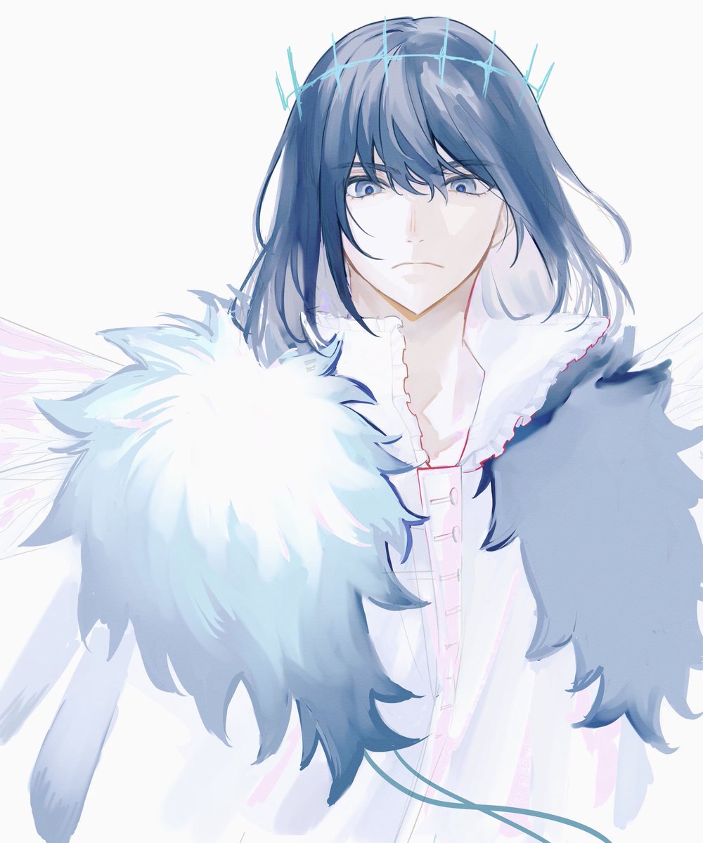 oberon (fate) 1boy male focus solo crown blue eyes fur trim wings  illustration images