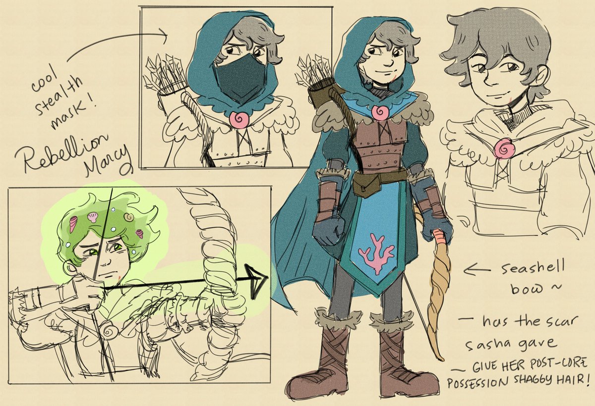 tiredumpling's tweet photo. as much as i love marcy's s2 outfit, i wish she got to change into kickass rebellion clothes after the girls rescued her TnT) with a cool seashell bow too... #amphibia #amphibiaspoilers https://t.co/J0iUexa2JQ