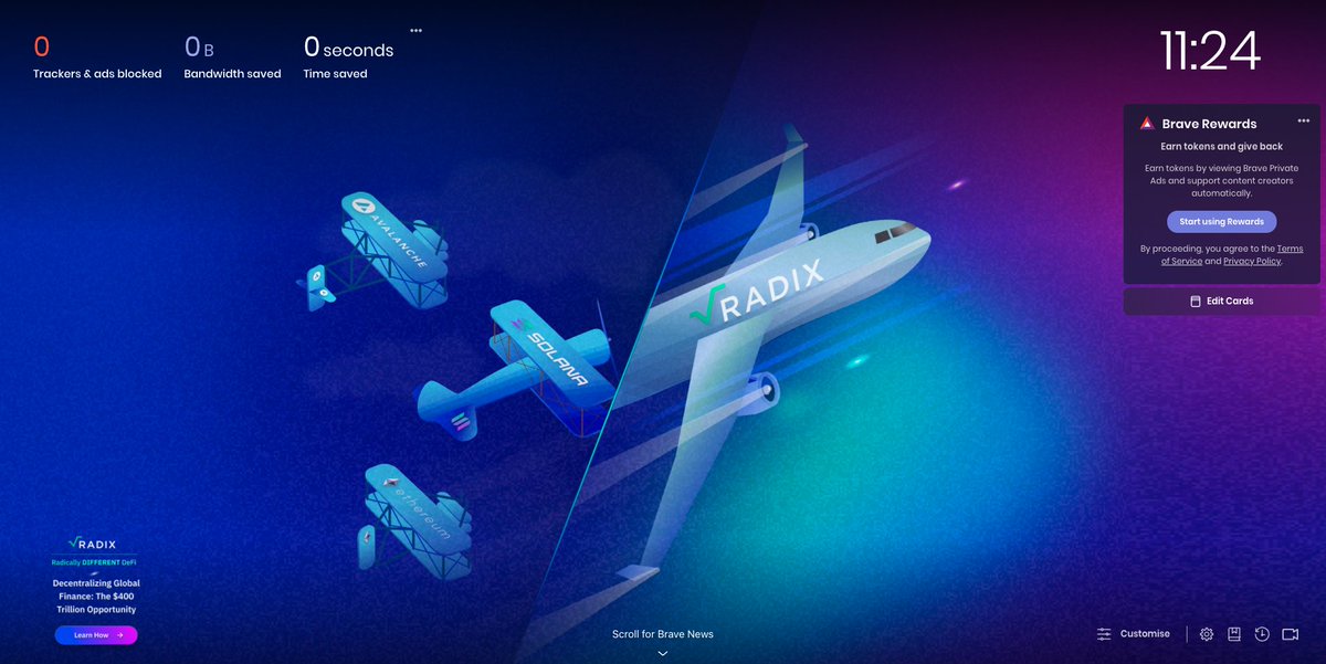 radixdlt's tweet photo. The #Brave takeover is in flight. And it's a beautiful sight. 

There are 3 different variants, which ones have you seen so far? 

Drop a screenshot of your favorite in the thread below! 🛫

#RadixBraveTakeover $XRD #Radix https://t.co/StS2cY3OVN