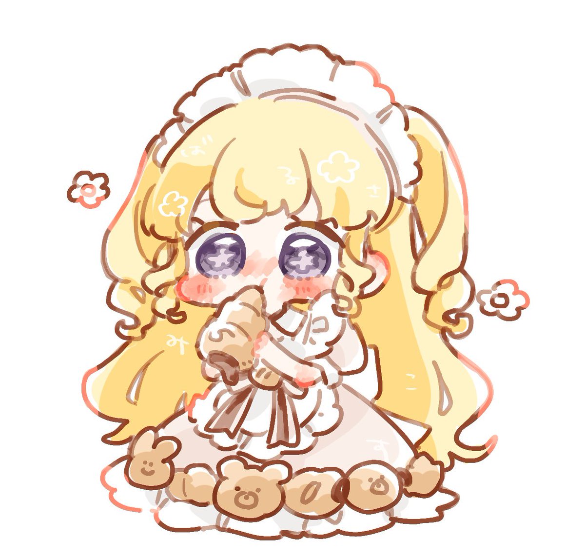 1girl blonde hair solo food maid headdress long hair dress  illustration images