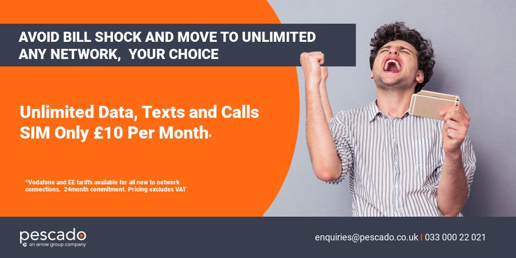 PescadoGroup's tweet photo. Say goodbye to out-of-plan charges, you’ll never have to worry about running out of data again.  Unlimited data to keep you connected, amazing Sim only offers on the UK's leading networks. #mobile #Deals #business https://t.co/RPRoPyZMQ6