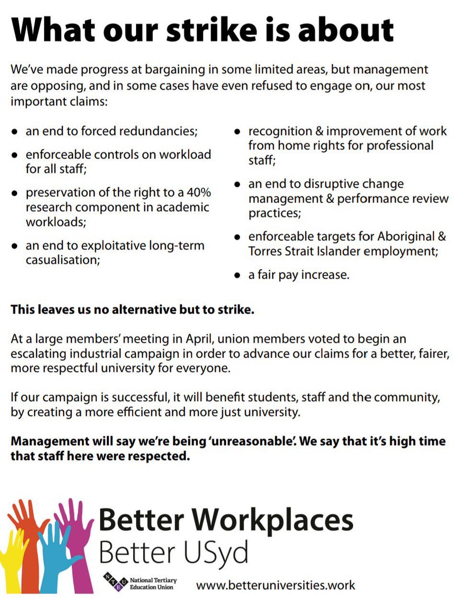 Tomorrow, the mighty @NTEUnion members at University of Sydney are first cab off the rank to GO ON STRIKE. Their struggle is the struggle of #highered institutions in Oz. Touch one, touch all #USydstrike