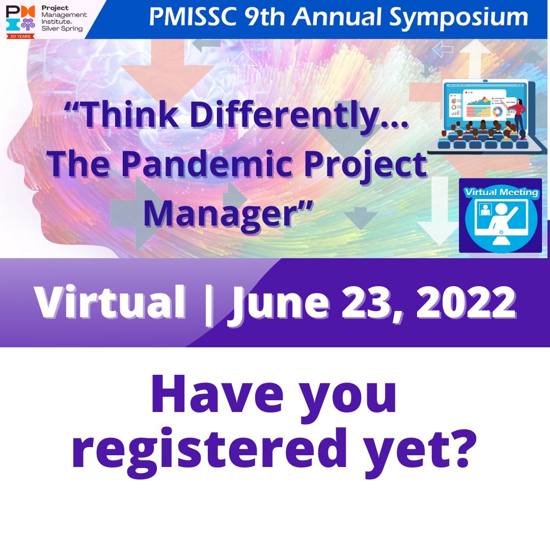 PMIWDC's tweet photo. Join our sister chapter #PMISSC for their 9th Annual Symposium on June 23rd! This year's theme is: "Think Differently... The Pandemic Project Manager."
Register here: https://t.co/s27pMfh8Aa
#PMIWDC https://t.co/G4qqYKJEkr