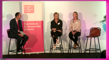 Lyndsey O'Neill &amp; Annmarie McDonnell @BITCIreland conversing with CEO @TomasSercovich on new BITCI #Traveller #Employment Programme. Travellers 10 times more likely to experience discrimination incl everyday #racism &amp; #microaggressions. Organisational #culture key #ElevatePledge