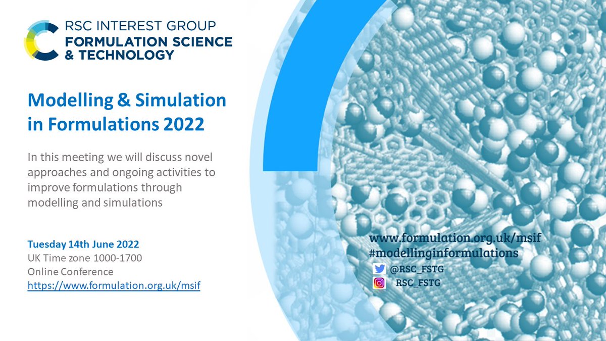 RSC_FSTG's tweet photo. Register for Modelling + Simulation in Formulations 2022. - https://t.co/Rn9Sj7pMgt https://t.co/F1TT15B0Qe