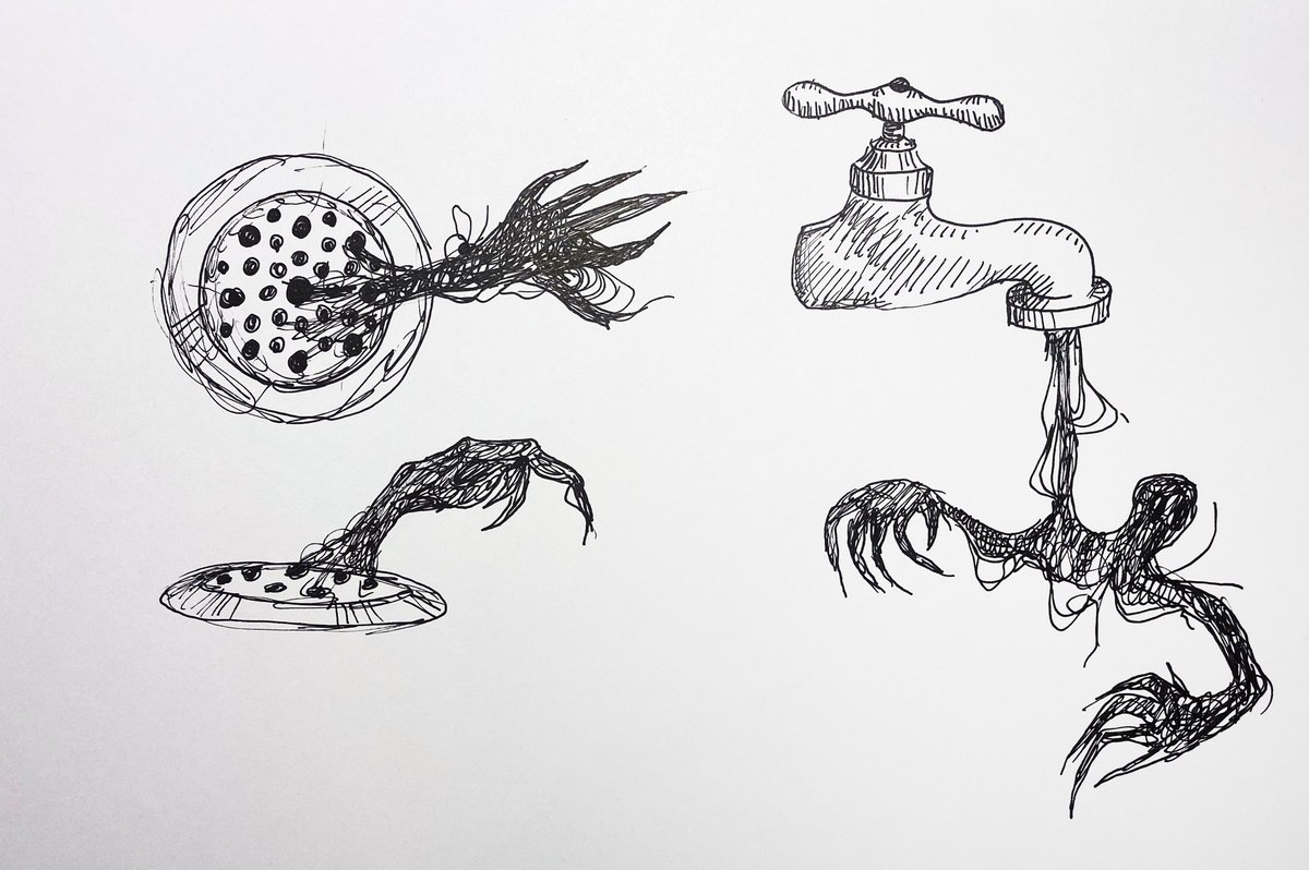 TheHairMonsters's tweet photo. Start your morning off spooky! Concept drawings of the Drainos. https://t.co/CIpRmwX4NS