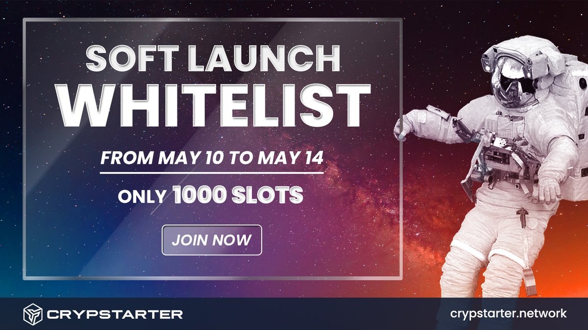 JOIN SOFT LAUNCH WHITELIST NOW
10:00 UTC May 10 - 10:00 UTC May 14

Complete tasks at: bom.so/cst_airdrop2
Retweet + Hashtag #crypstarter #airdrop #whitelist 

1000 slots: 200 top entries &amp; 800 lucky winners
($400 per slot)

Soft launch price: 1 CST = $3.75 (Public price: $5)