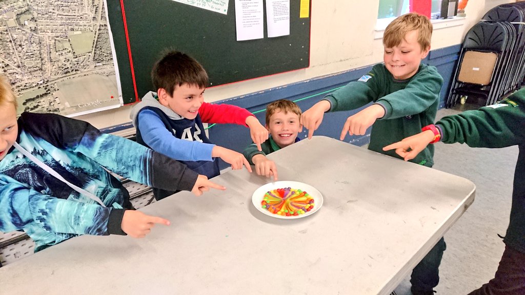 Some science at Cubs last night. Skittle colour diffusion in water, Vinegar/Bicarb rockets showing a gas takes up more space, string telephones to see how sound travels and the start of seeing water movement in celery.