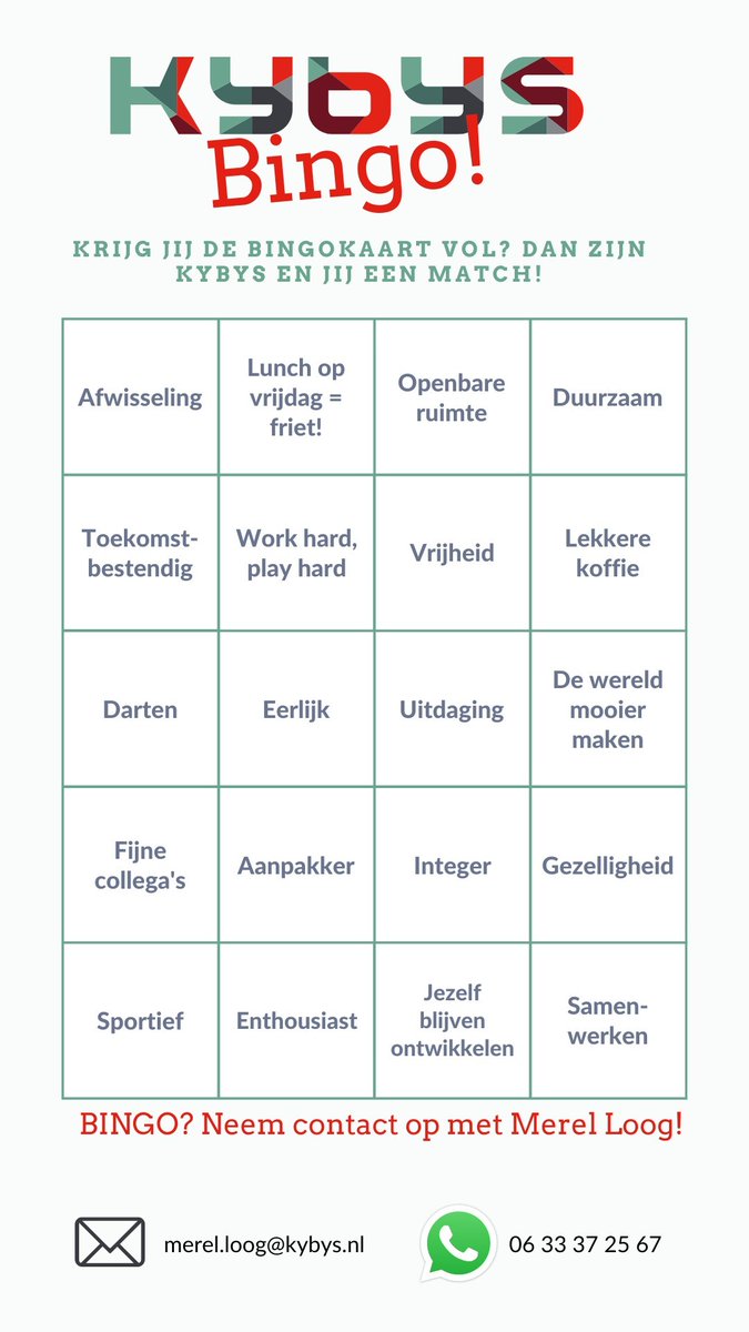KYBYS_NL's tweet photo. Scoor jij hoog op de KYBYS-bingokaart? Kijk dan zeker eens bij onze vacatures! https://t.co/1nPGvRCSsR #KYBYS #werkenbijKYBYS #vacature #vacatures #collegagezocht https://t.co/VKz9jmKzXv