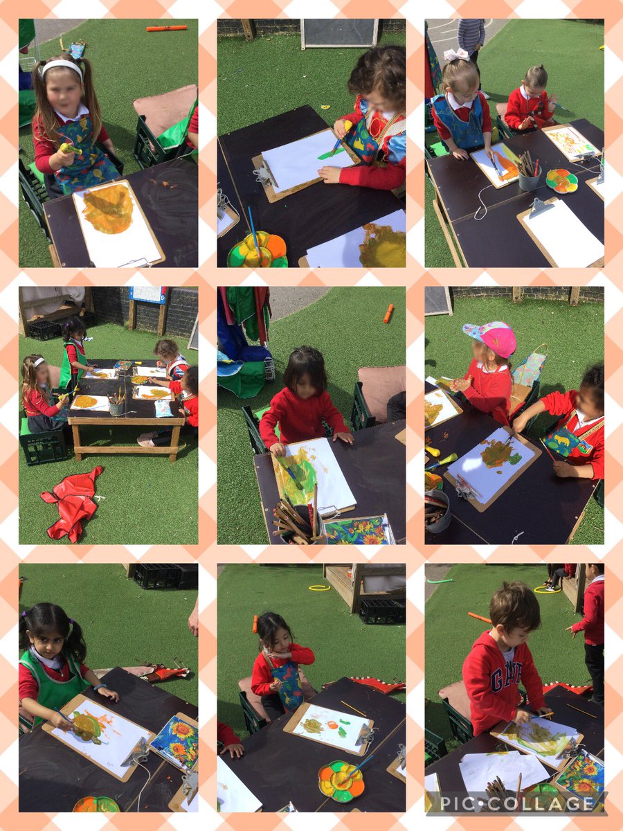 cashprimary's tweet photo. Nursery and reception have been artists this week painting sunflowers inspired by Van Gogh outside in the sunshine π»π #FutureArtist #ExploringOutside #EYFS https://t.co/mGXwj5bpPk