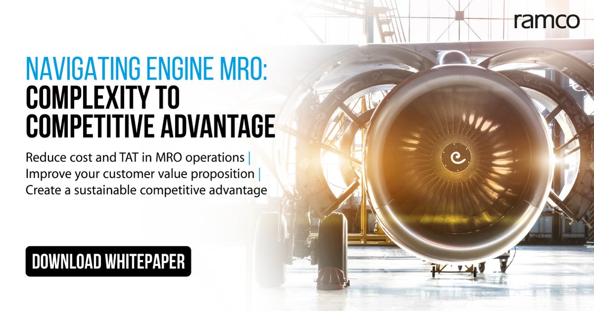 RamcoSystems's tweet photo. How does intelligent engine #MROsoftware play a key role in creating a differentiation for #engineMRO service providers? Find out in this #whitepaper that comes with best practices and an extensive evaluation checklist. Read now: https://t.co/Q6Fbjb1m5J https://t.co/eoYqj8jG3N