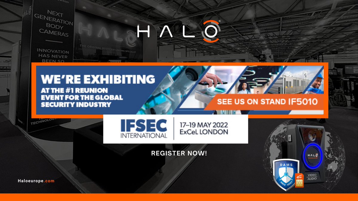 HALOSBodyCams's tweet photo. Join us next week at @IFSEC International - After a two year hiatus the number one global security industry event returns to the @ExCeLLondon from the 17th-19th May.
We look forward to seeing you there!
#BeyondBodyCams #IFSEC2022 #Security #ExcelLondon https://t.co/3toECPYj6q