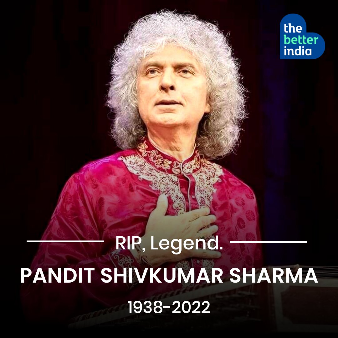 thebetterindia's tweet photo. 1. The passing away of #PanditShivKumarSharma marks the end of an era. 

A trailblazing pioneer, he was believed to be the first musician to have played Indian classical music on the santoor. He was also honoured with the Padma Vibhushan. https://t.co/DwLAHQ7UlY
