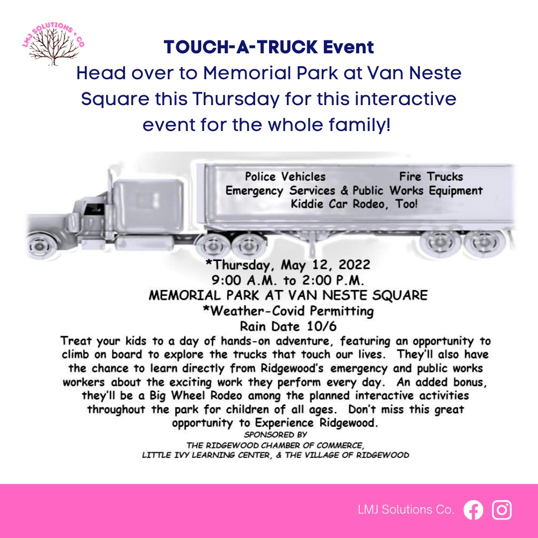LMJSolutionsCo's tweet photo. Check out this interactive Touch-A-Truck event THIS THURSDAY, May 12th! Click the link for more info: https://t.co/v9KydIt2IG

#LMJSolutions #TipTuesday #FamilyFun https://t.co/kISpm34cqR