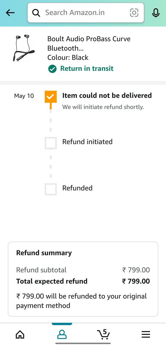 kundragun's tweet photo. Dear @amazonIN I order this neck bend Boult audio pro bass on 4th of may. Till 9th may your Amazon app shows me that my product delivered on 10th of may but in the morning of 10th of may it's shows that my order was returned. 
I want my refund.
Please help 😀 #amazonin https://t.co/9TclVMMEwK