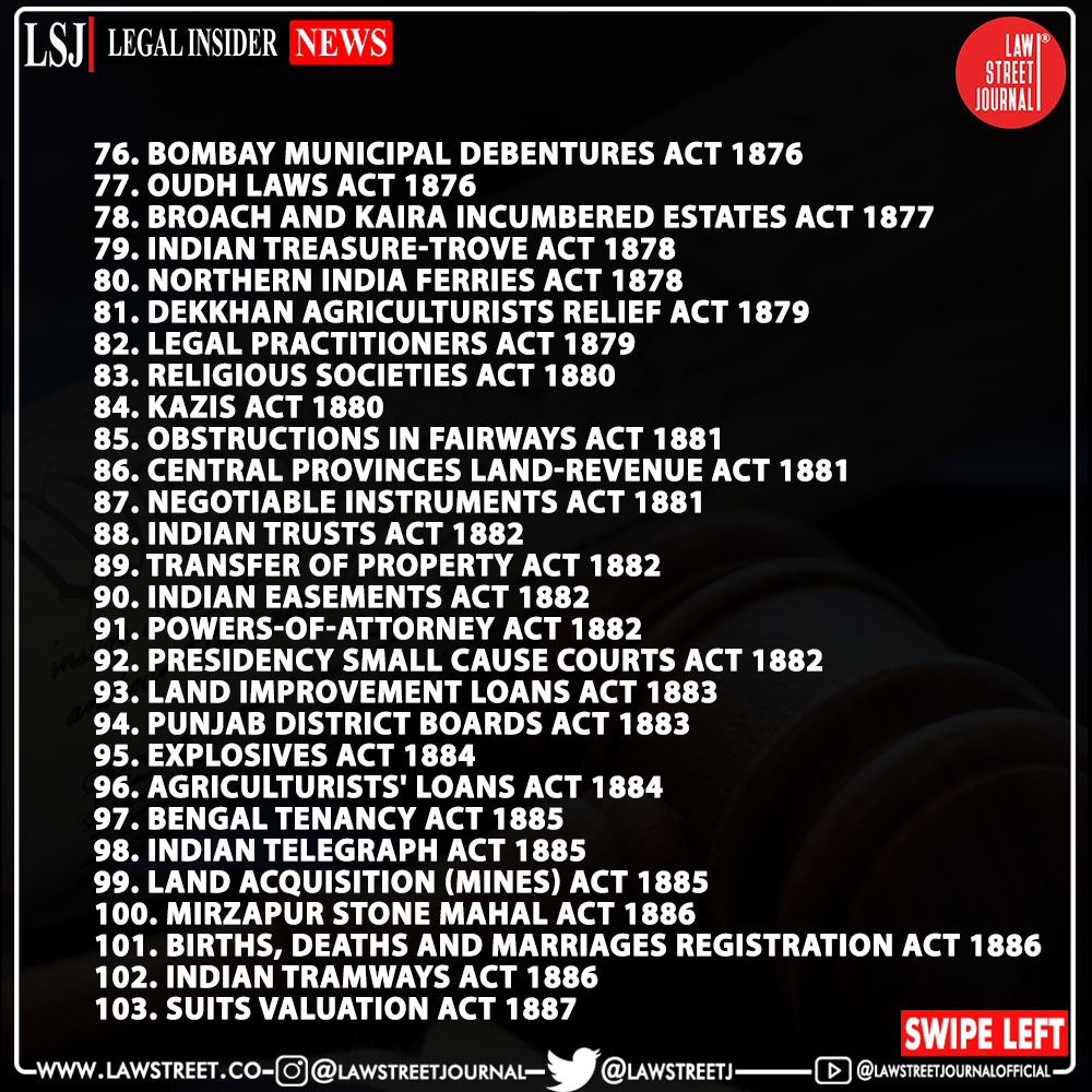 LawstreetJ's tweet photo. The 222 #Colonial Laws which are still prevalent in modern India. READ LIST !
.
.
@LawstreetJ @AshwiniUpadhyay #coloniallaws #colonialindia #india #jurisdiction #indianjudicialsystem #ashwiniupadhyay https://t.co/jJ0f4IGUQC