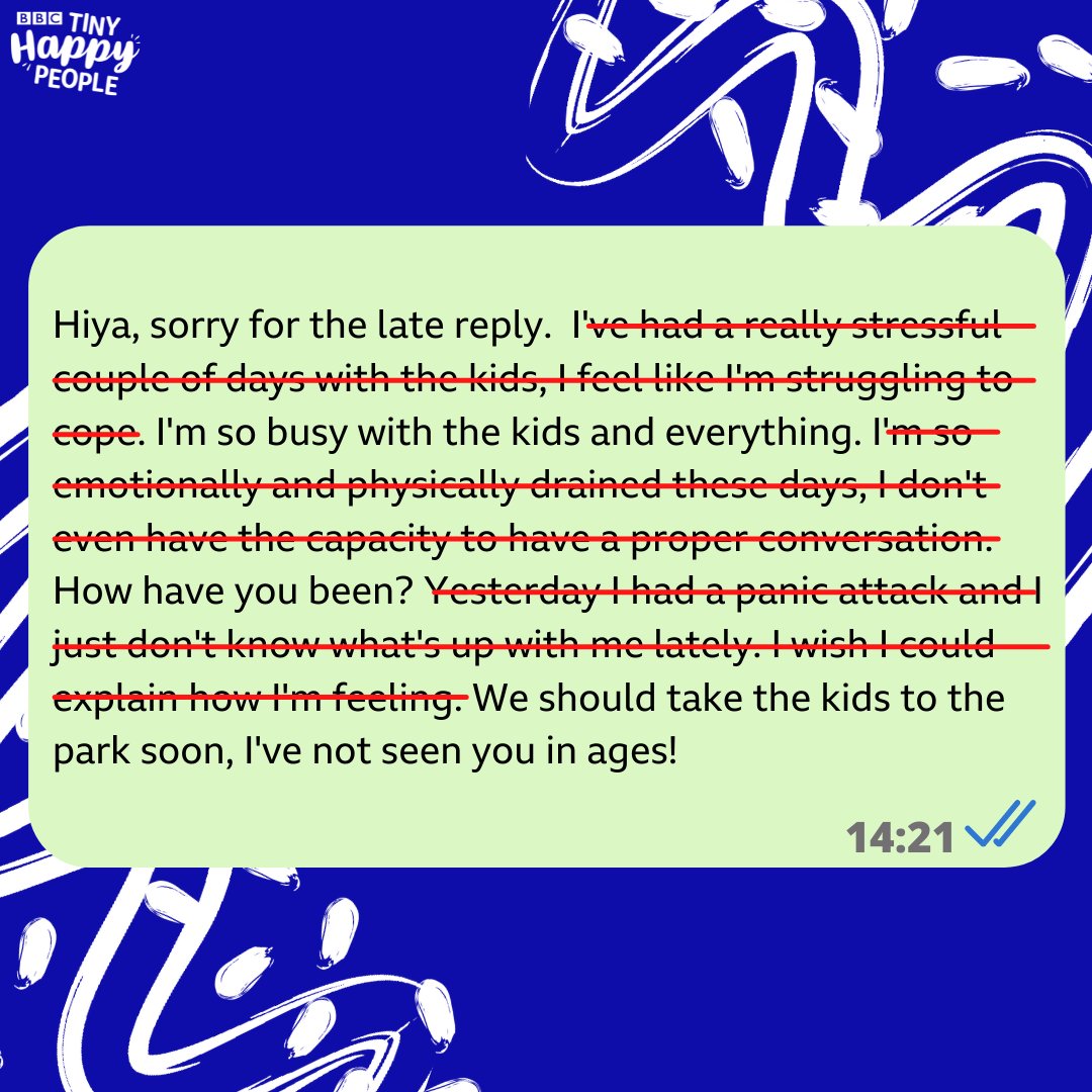 It's not always easy to say how you feel...

Here's a reminder to check-in with friends who you’ve not seen/heard from in a while! 💙

#MentalHealthAwareness
#BBCTinyHappyPeople