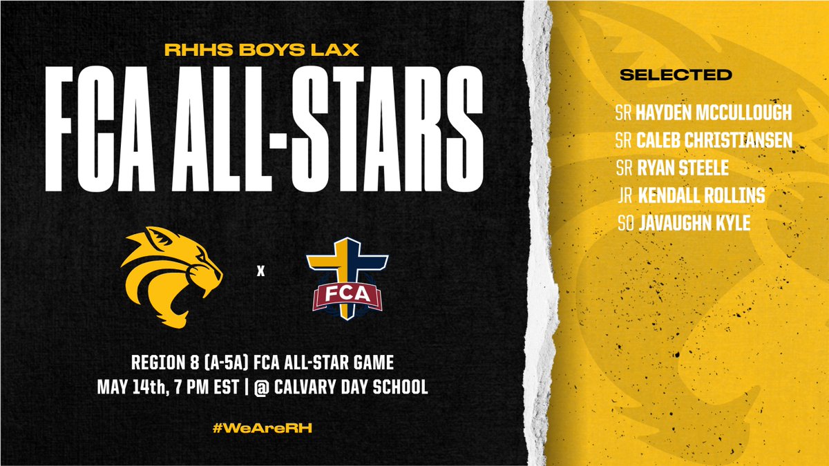 The following players have been selected to play in the FCA All-Star Game this Saturday @ Calvary Day School. Congratulations boys, go represent The Hill! 
@Hayden_Mccu <a href="/CalebCh24140229/">Caleb Christiansen</a> <a href="/RyanSteele51/">Ryan Steele</a> <a href="/KendallRollins5/">Kendall Rollins6</a> <a href="/KyleJavaughn/">JaVaughn Kyle</a> 
#WeAreRH