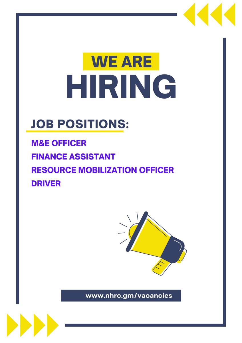 NHRCGambia's tweet photo. If you wish to join our exciting and growing team of staff, kindly click on this link to apply for our latest openings...https://t.co/AmCcOcRJRP
#LetJusticeGuideOurActions! https://t.co/pcLgQmKk3a