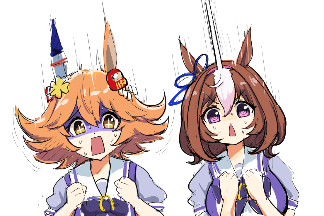 matikanefukukitaru (umamusume) ,meisho doto (umamusume) multiple girls 2girls animal ears horse ears tracen school uniform daruma doll school uniform  illustration images