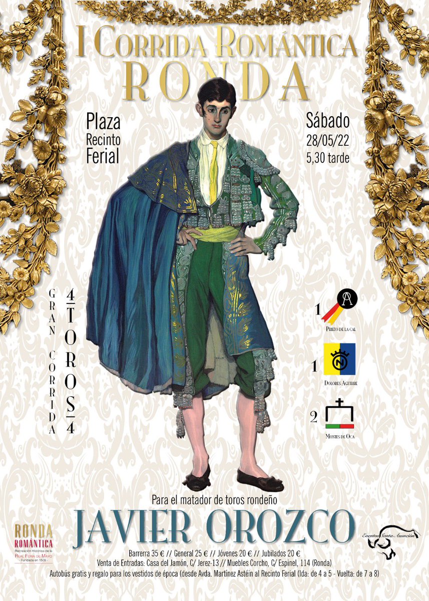 🔴 Nos complace anunciaros la presentación de Javier en Ronda como Matador de Toros. Un día muy especial donde esperamos contar con el apoyo de toda la ciudad. 

📍Ronda (Recinto Ferial)
📆 28 de Mayo 
🕠 17:30
🐂 Dolores Aguirre, Prieto de la Cal y 2 Montes de Oca

#Rondeño